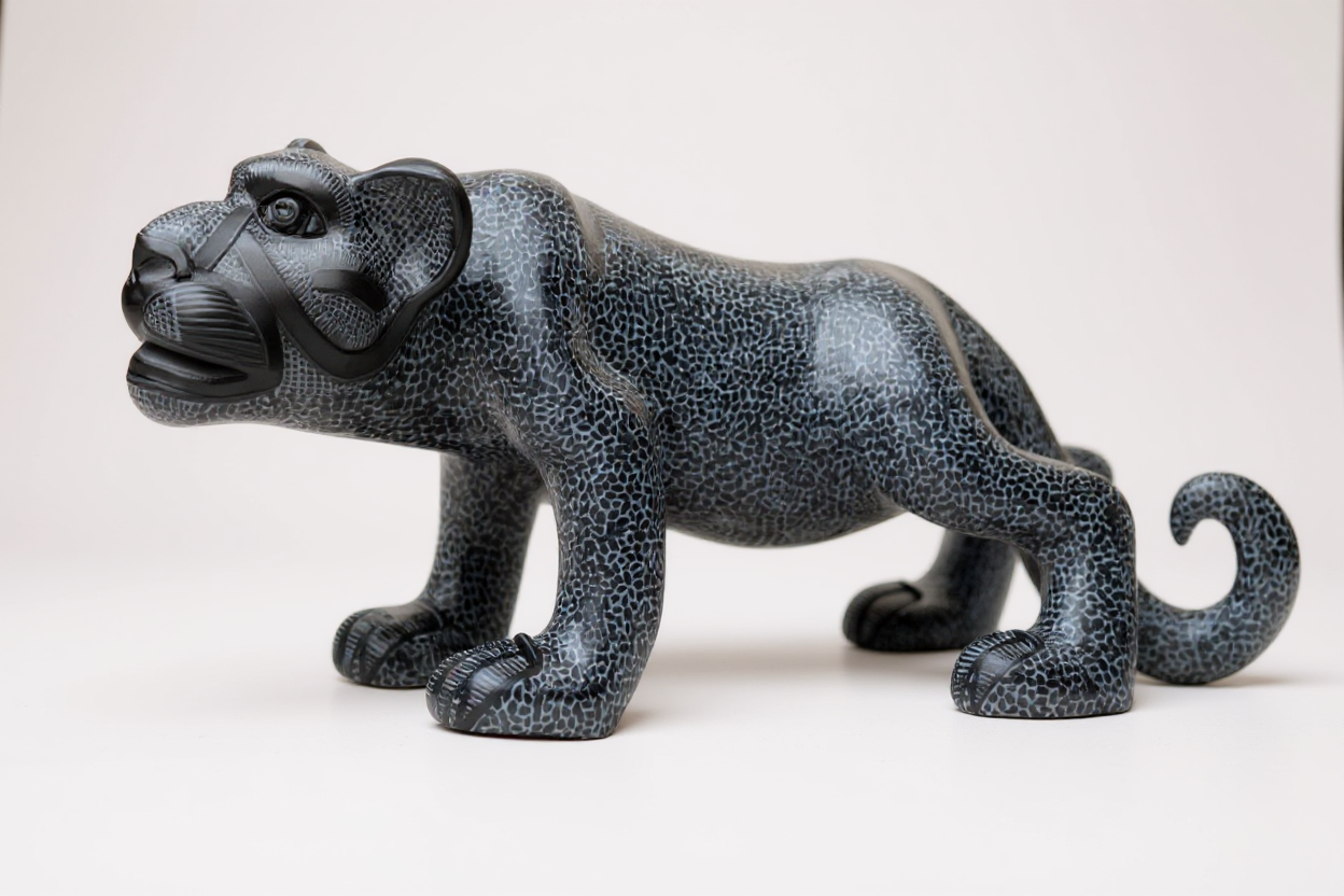 Large Black Clay Mayan Jaguar Sculpture