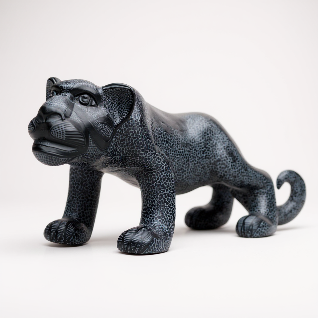 Large Black Clay Mayan Jaguar Sculpture