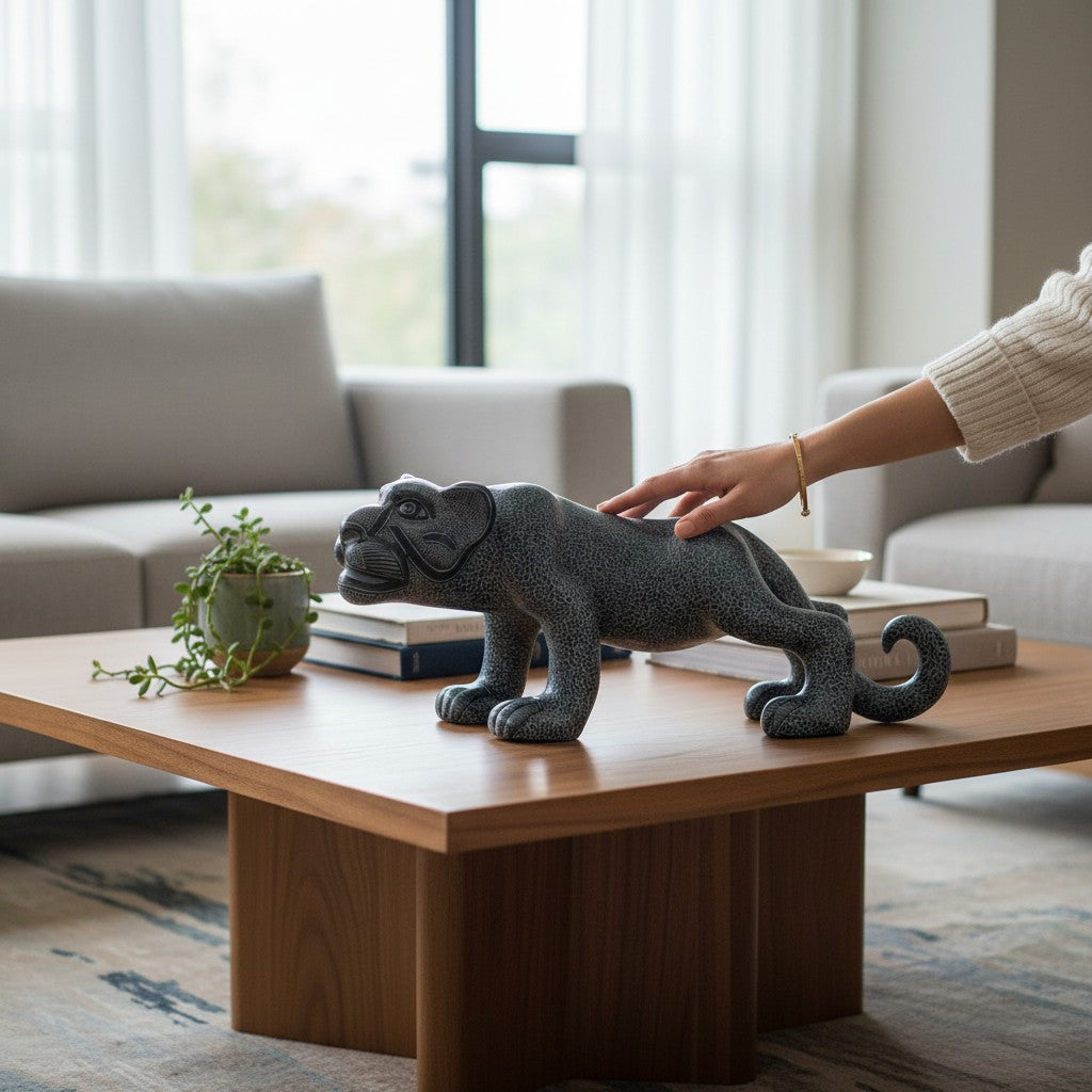 Standing Clay Mayan Jaguar Sculpture – Large