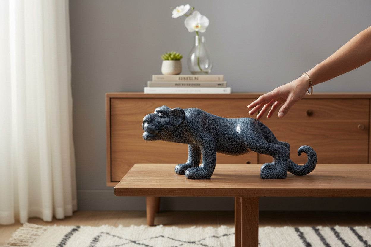 Large Black Clay Mayan Jaguar Sculpture