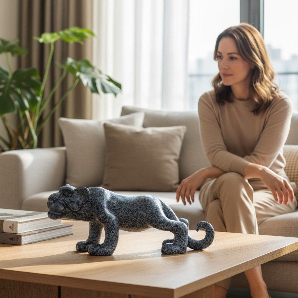 Large Black Clay Mayan Jaguar Sculpture