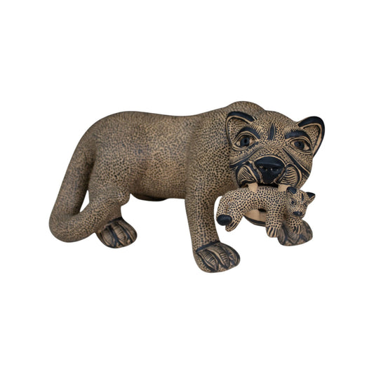 Large Pottery Clay Mayan Jaguar Handcrafted Mexican Decor
