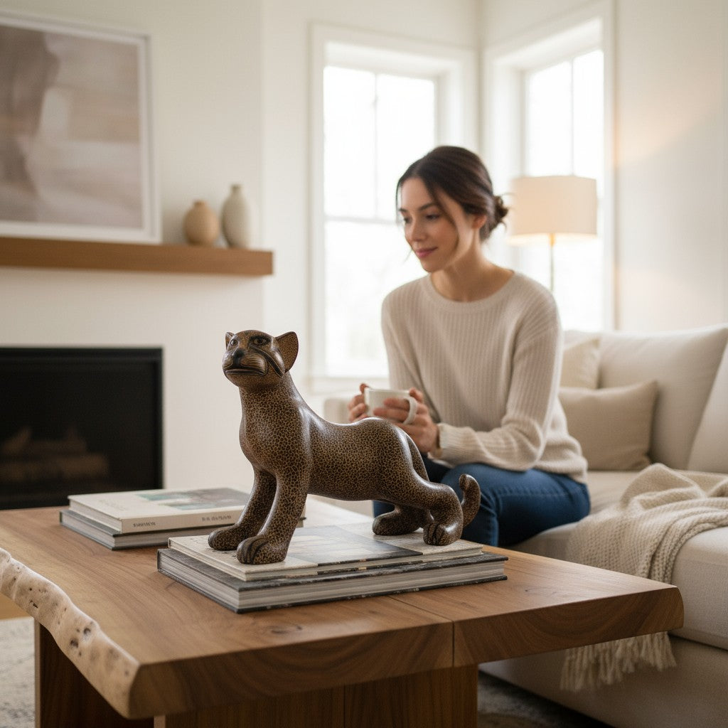 Large Standing Clay Mayan Jaguar Sculpture