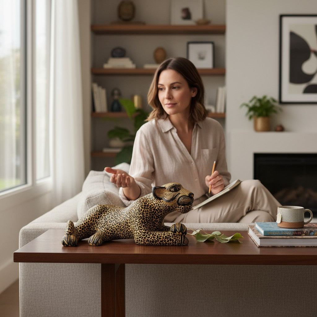 Medium Clay Mayan Jaguar Sculpture