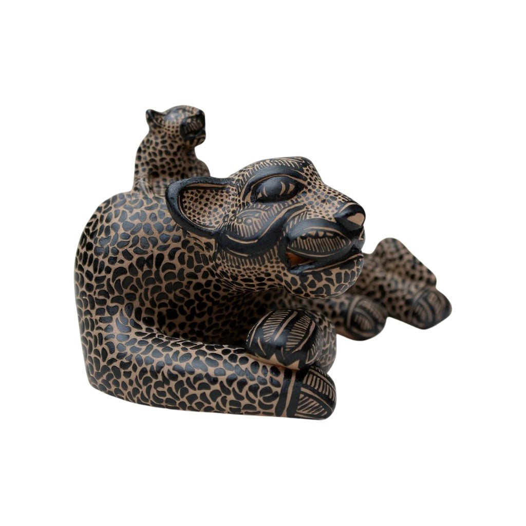 Medium Clay Mayan Jaguar with Cub