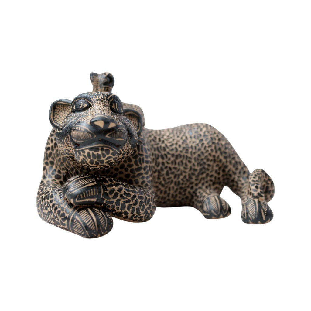 Medium Clay Mayan Jaguar with Cub