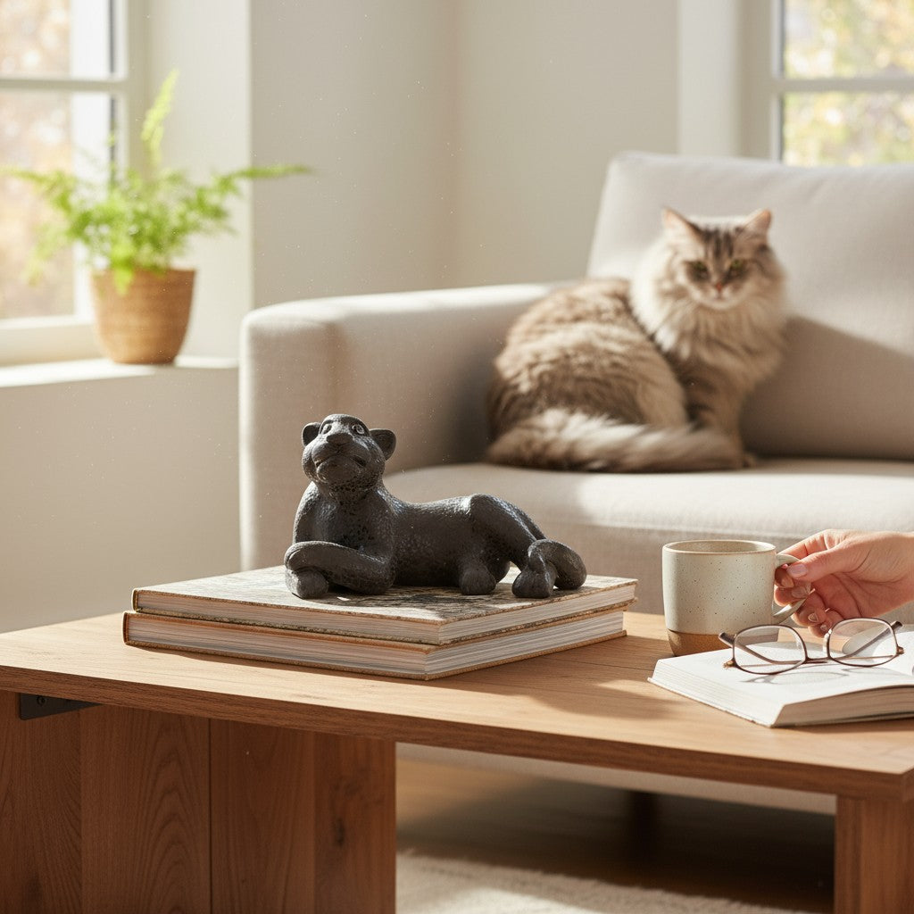 Medium Black Clay Mayan Jaguar Sculpture