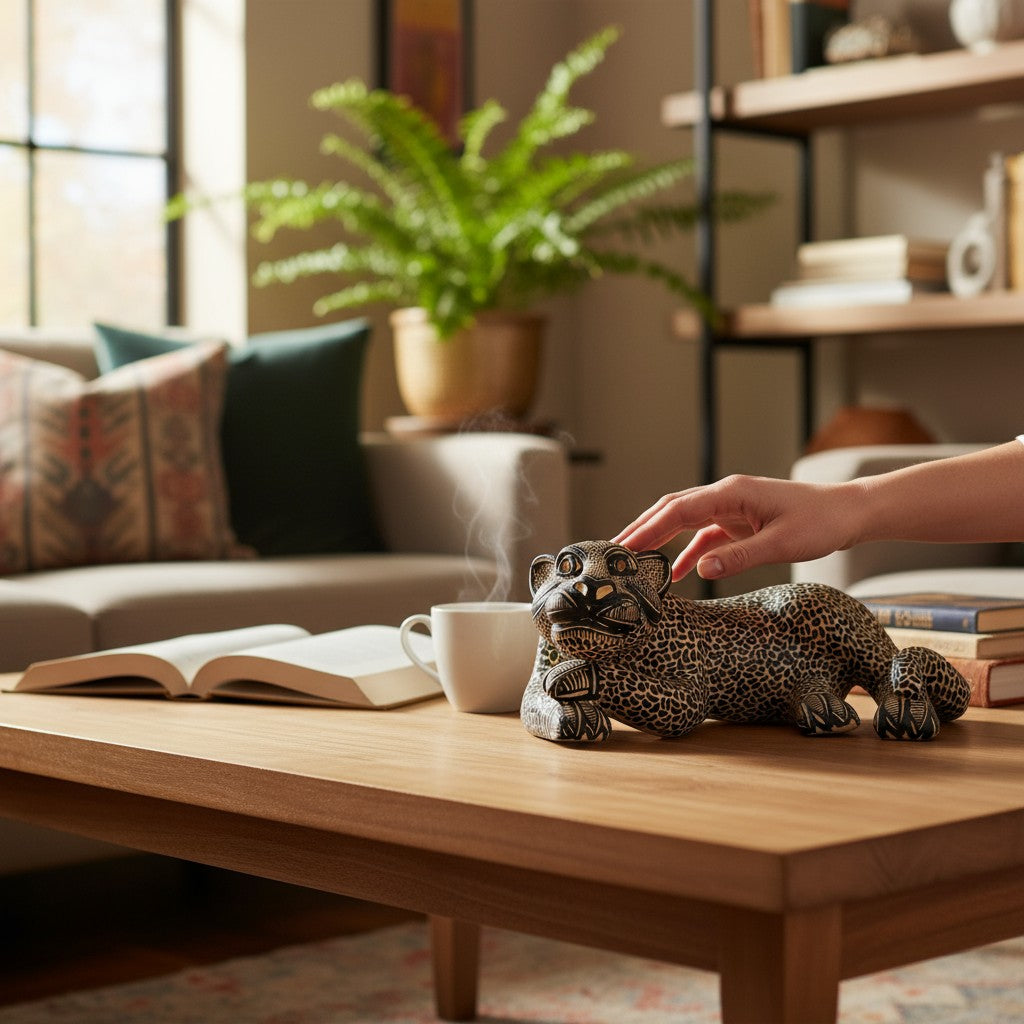 Medium Clay Mayan Jaguar Sculpture