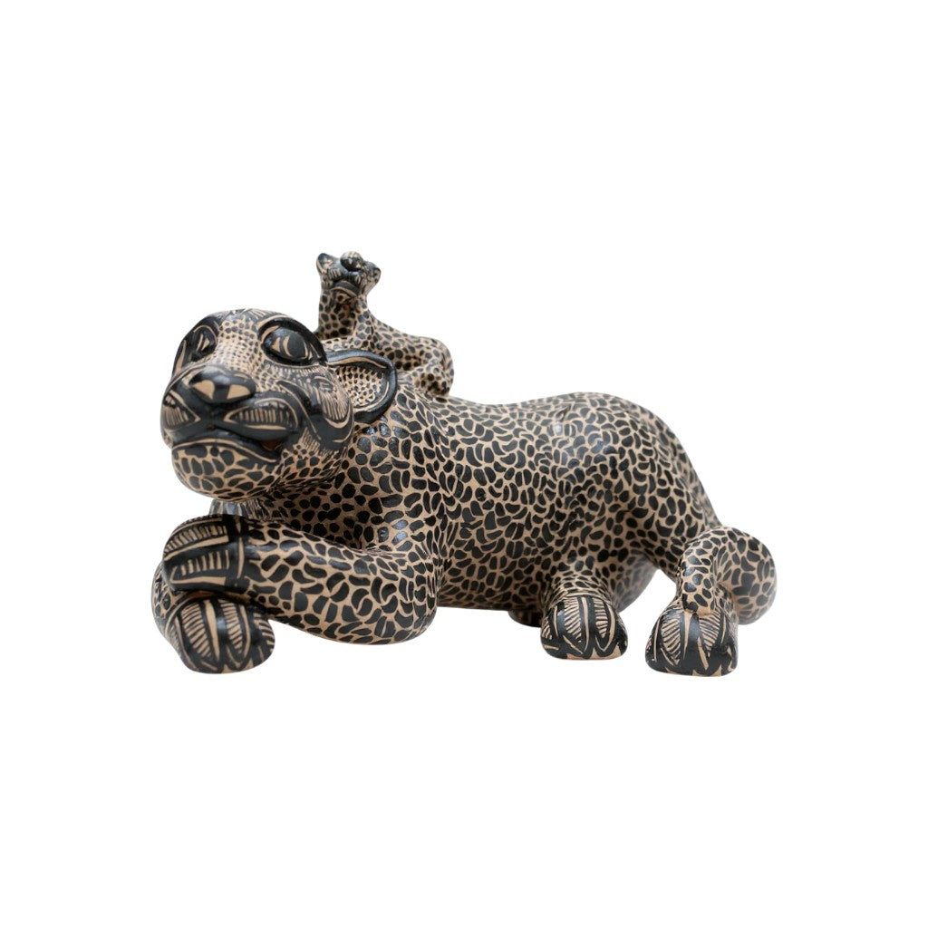 Medium Clay Mayan Jaguar with Cub