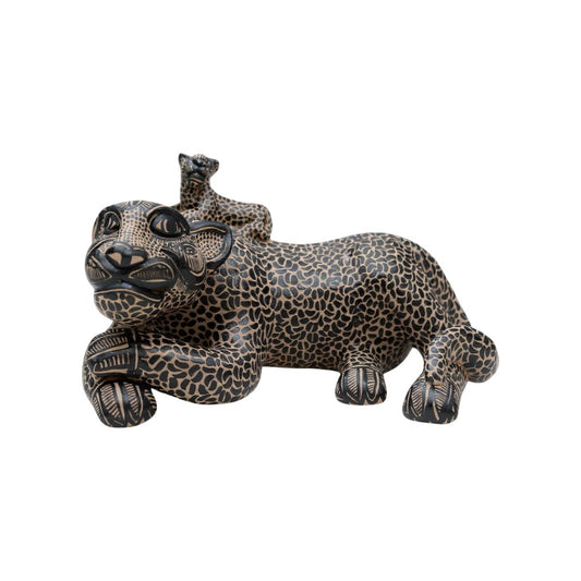 Medium Clay Mayan Jaguar with Cub