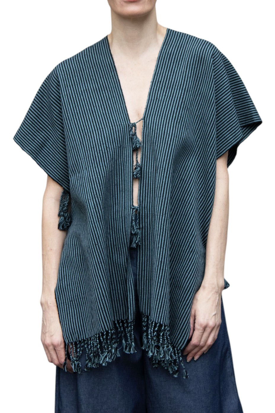 Handwoven Mexican Cotton Poncho with Fringe