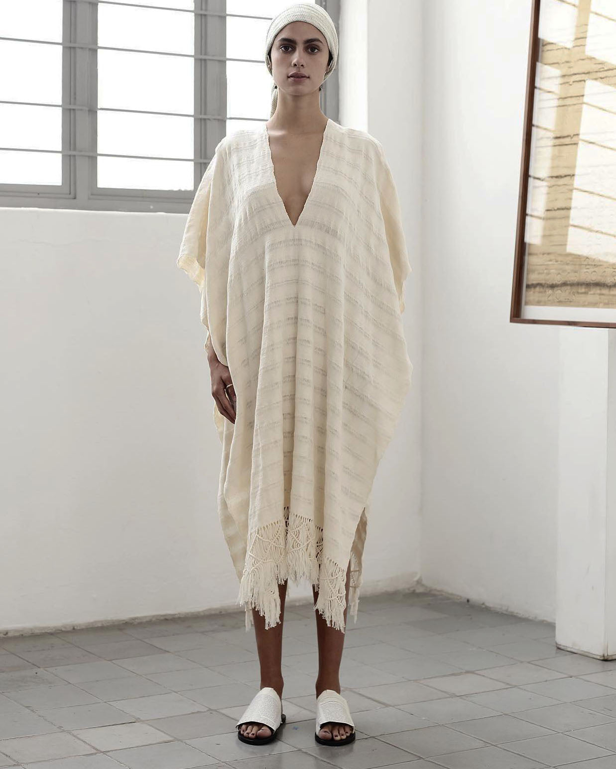 Natural Handwoven Backstrap Loom Cotton Poncho