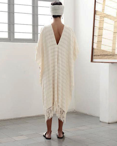 Natural Handwoven Backstrap Loom Cotton Poncho