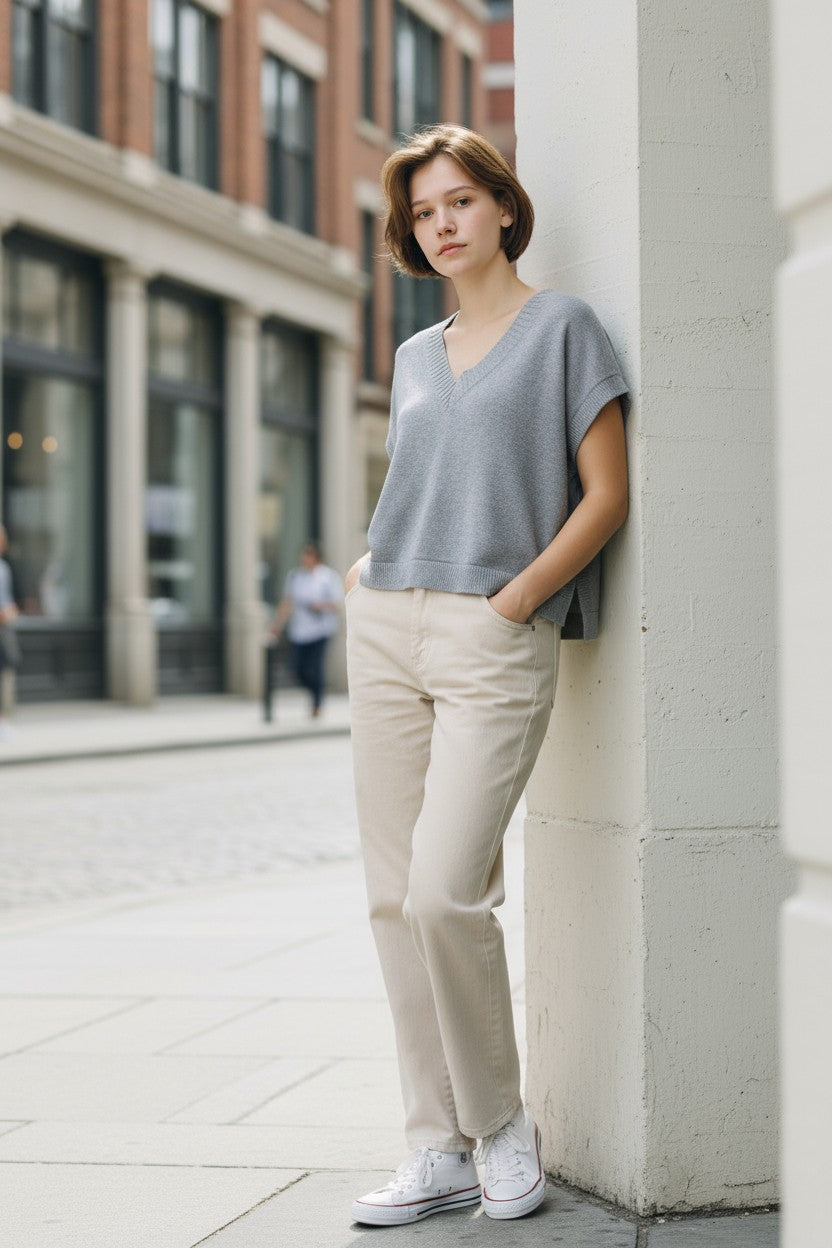 Oversized Cotton Knit Vest