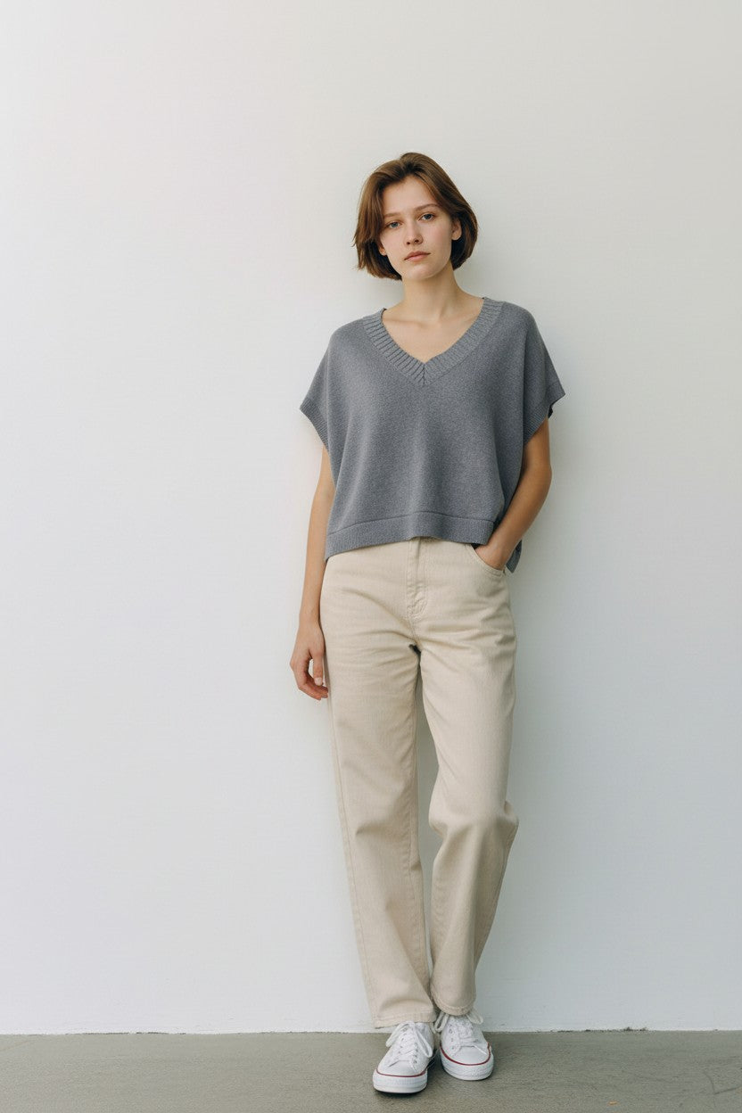 Oversized Cotton Knit Vest