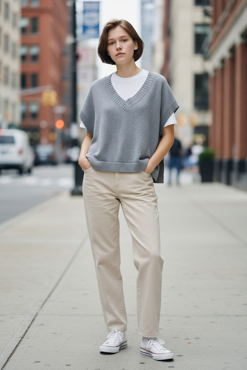 Oversized Cotton Knit Vest