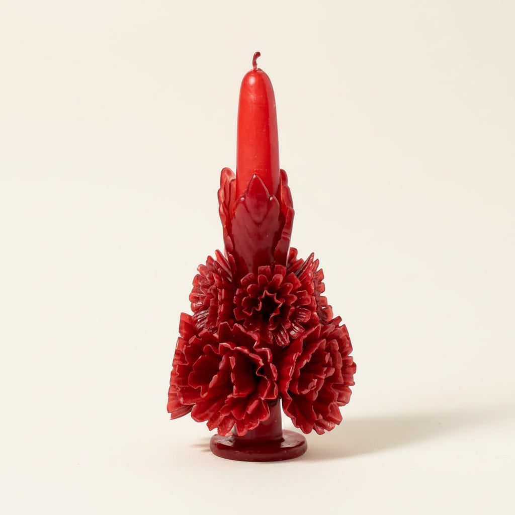 Handmade Red Beeswax Sculptural Pillar Candle - Medium