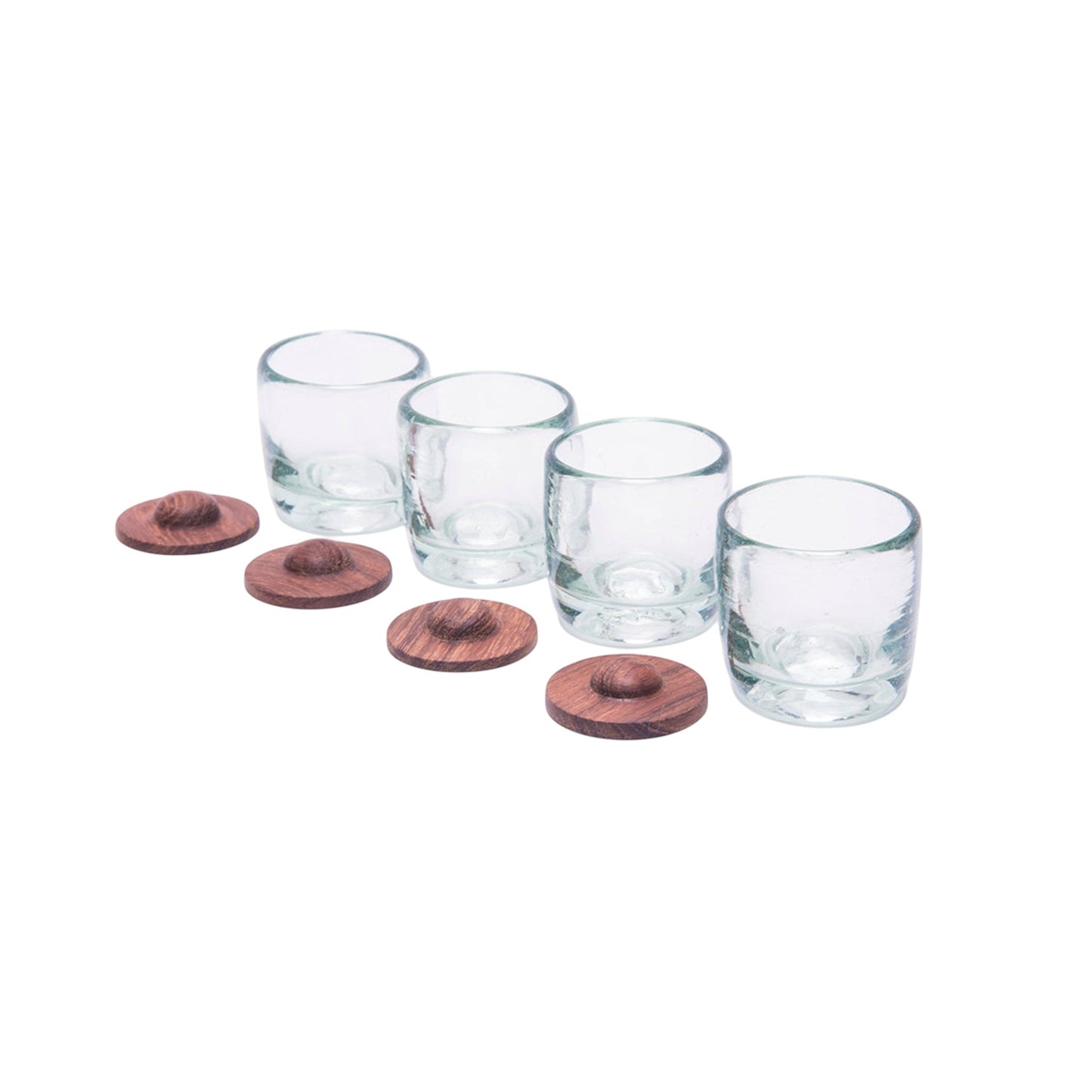 Hand Blown Tequila Shot Glass with Wood Coaster Base