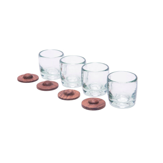 Hand Blown Tequila Shot Glass with Wood Coaster Base