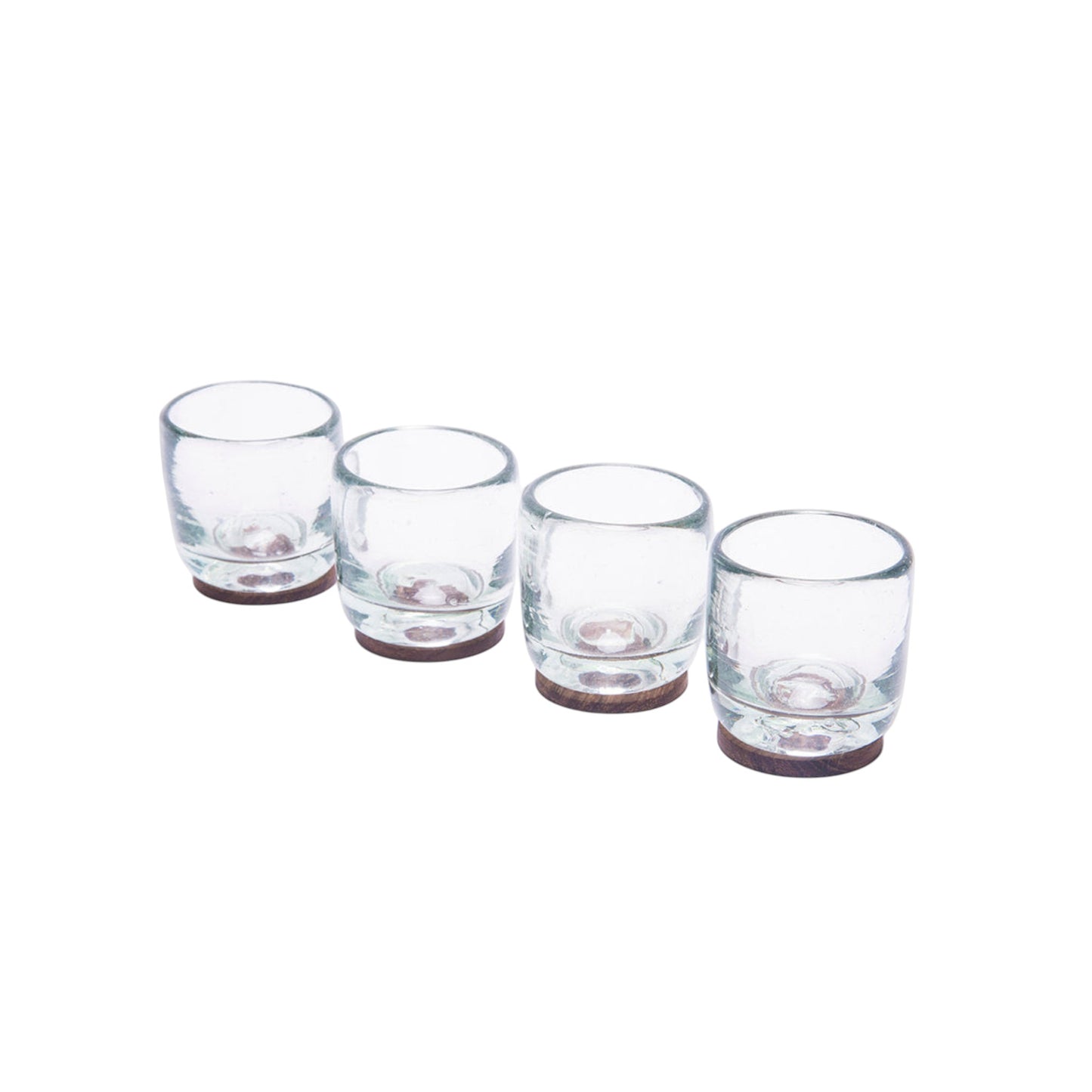 Hand Blown Tequila Shot Glass with Wood Coaster Base