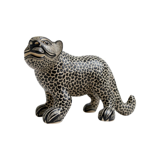 Small Black & Beige Clay Mayan Jaguar Sculpture