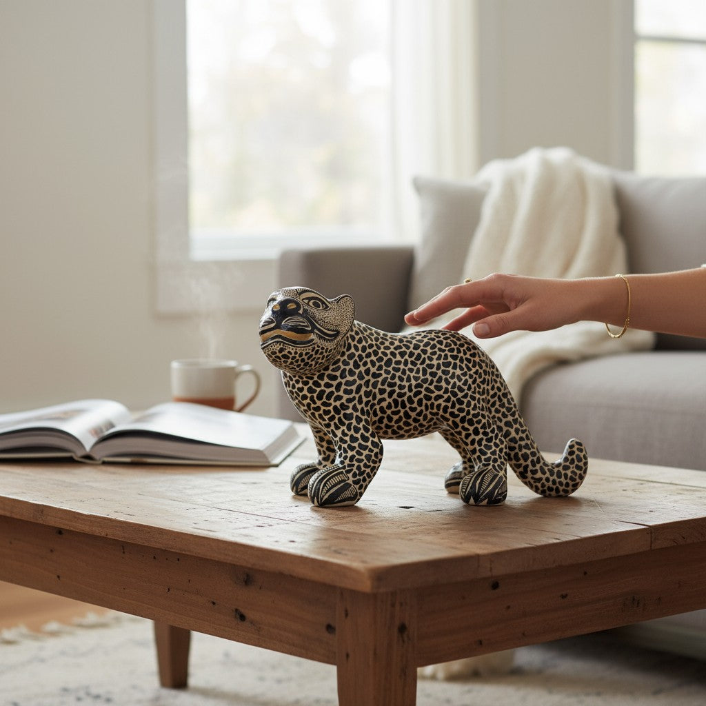 Handmade Mexican Clay Jaguar Sculpture – Small