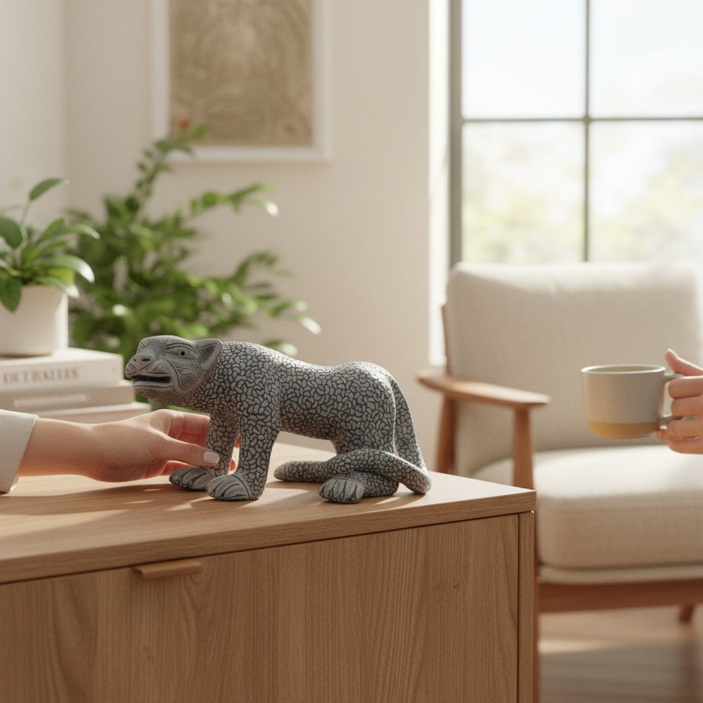 Handmade Mexican Clay Jaguar Sculpture – Small