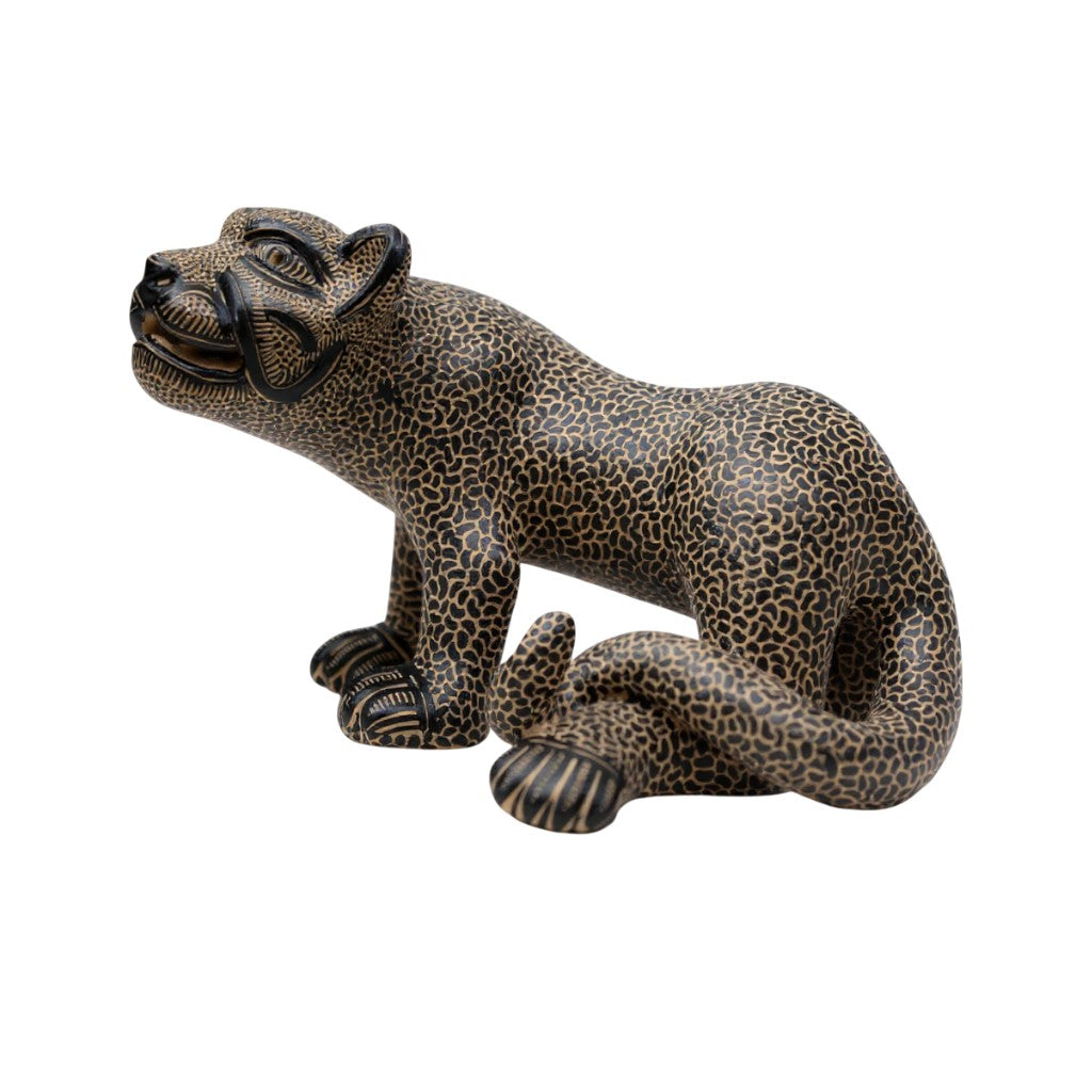 Small Black & Gold Clay Mayan Jaguar Sculpture