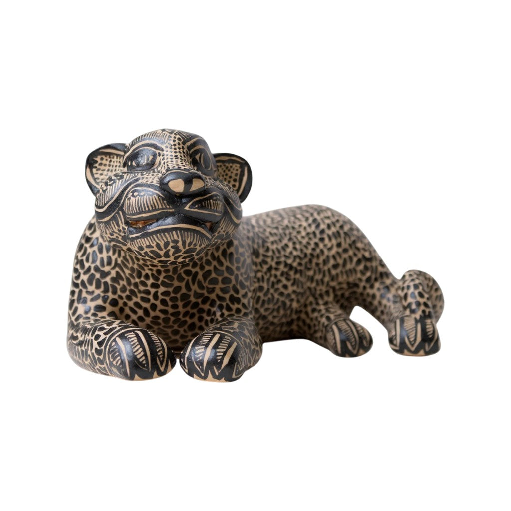 Small Black & Gold Clay Mayan Jaguar Sculpture