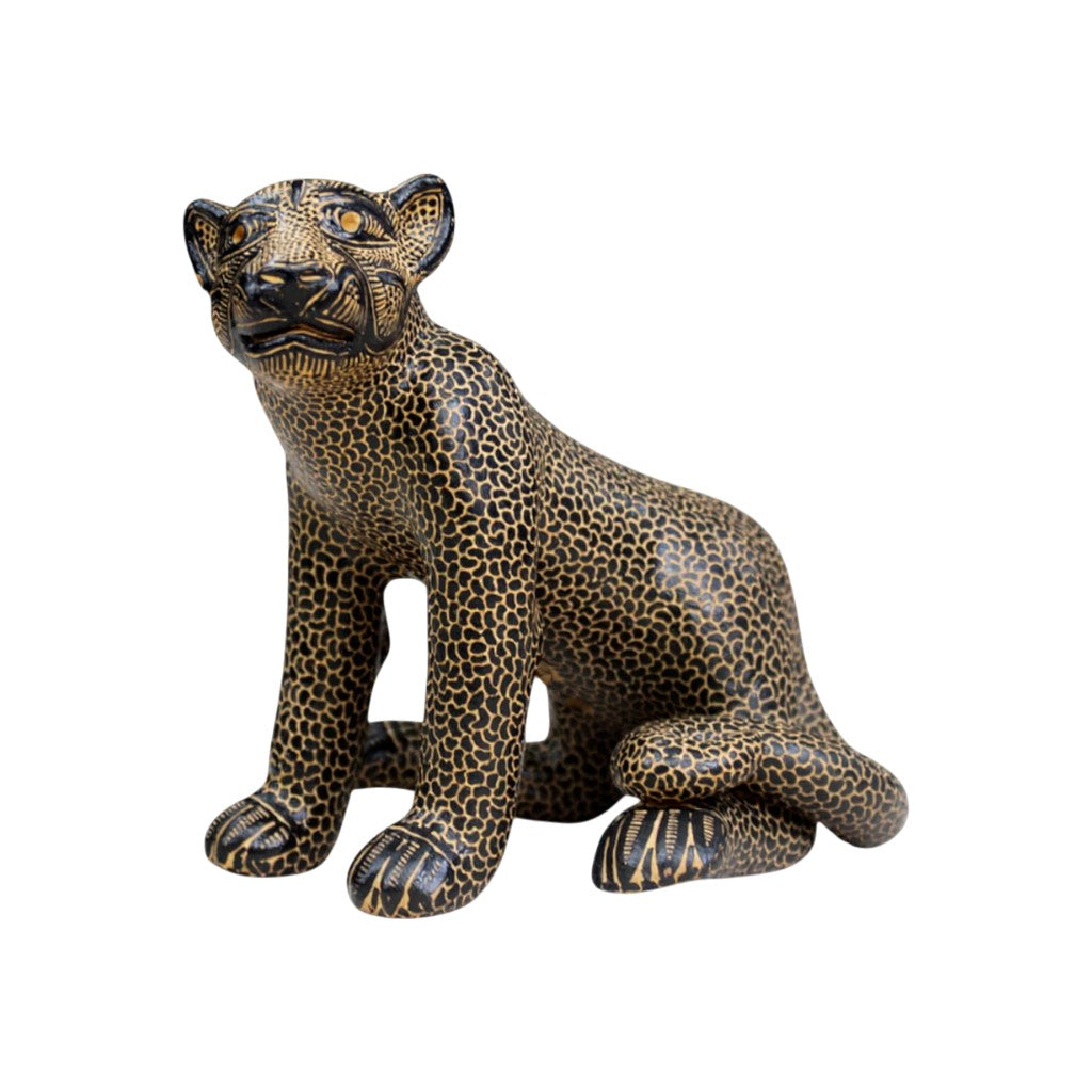 Small Black & Gold Clay Mayan Jaguar Sculpture