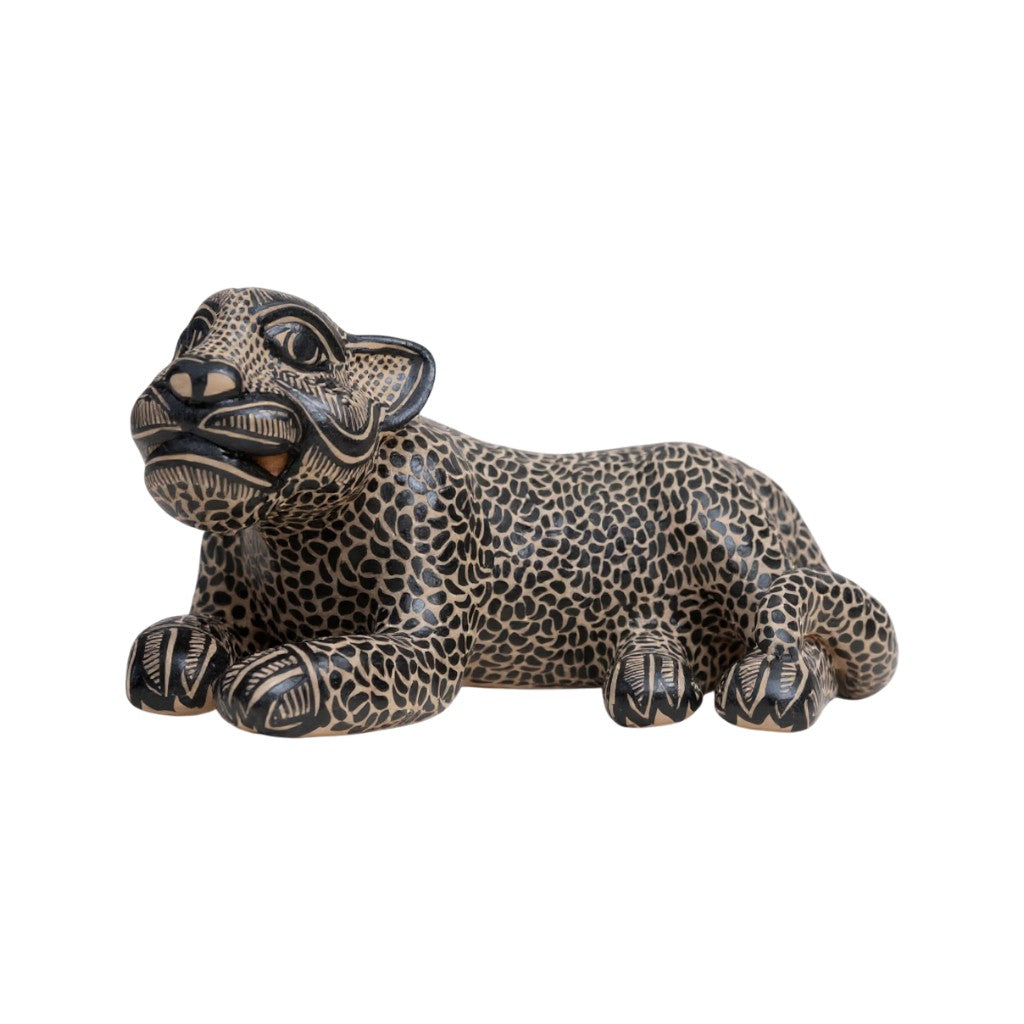 Small Black & Gold Clay Mayan Jaguar Sculpture