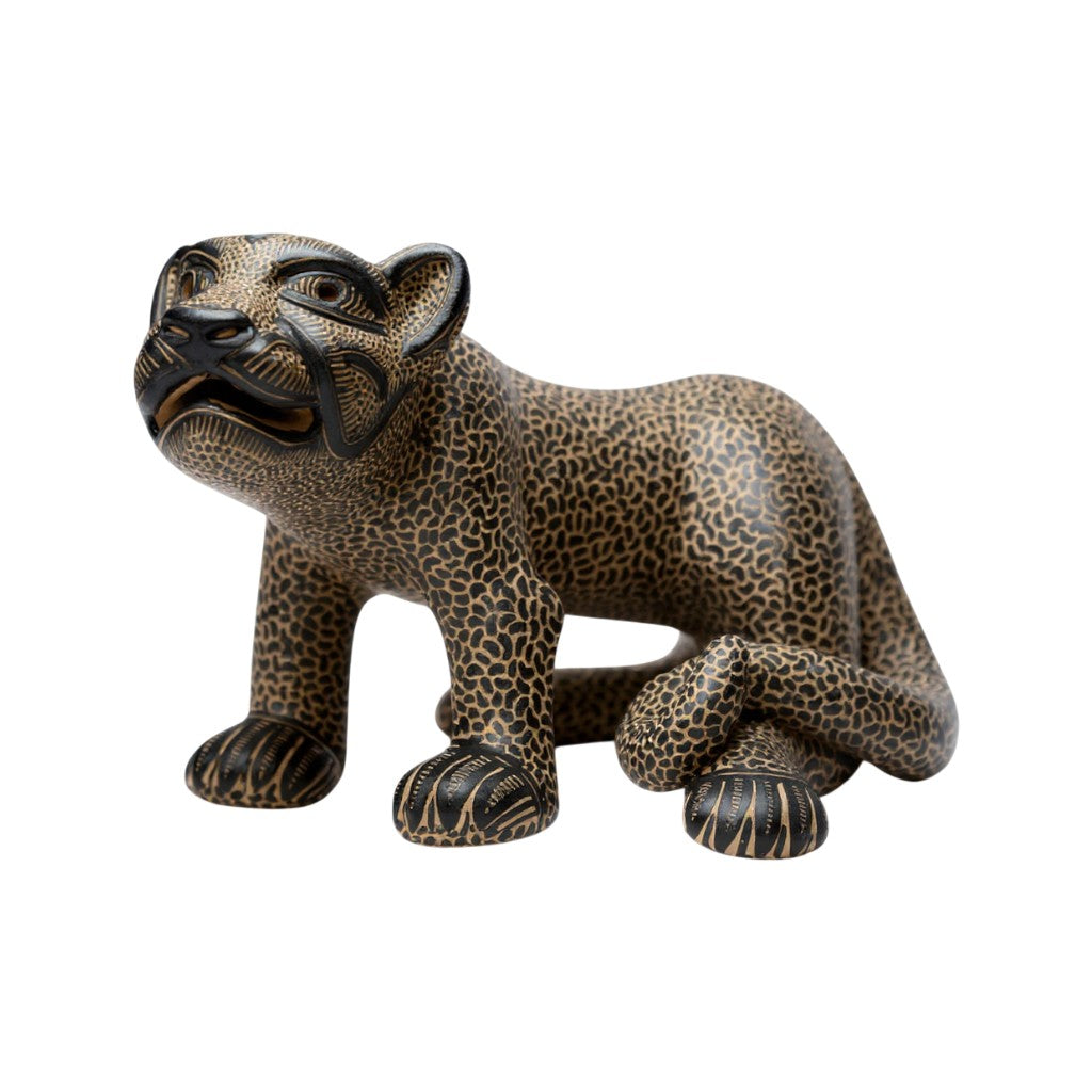 Small Black & Gold Clay Mayan Jaguar Sculpture
