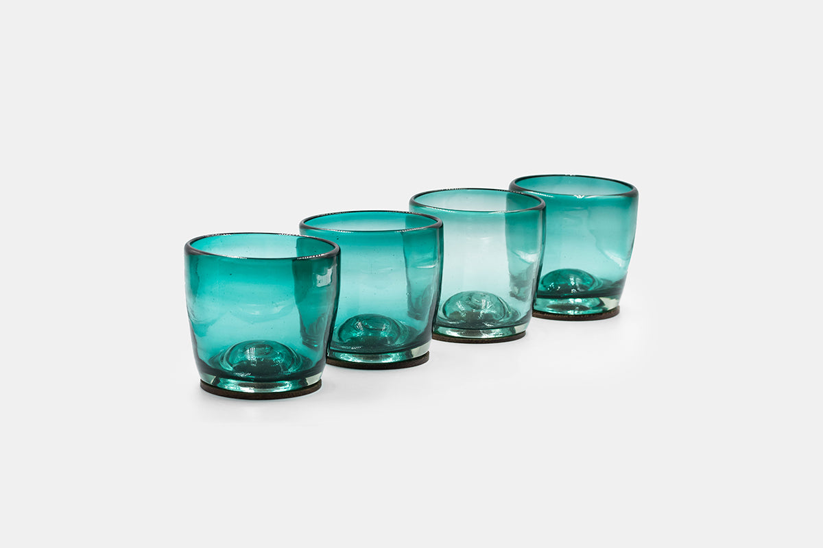 Hand- Blown Tumbler Drinking Glass with Wooden Coaster Base 