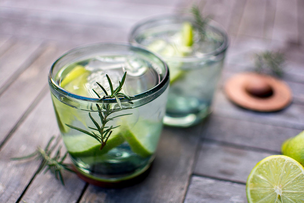 Hand- Blown Tumbler Drinking Glass with Wooden Coaster Base 