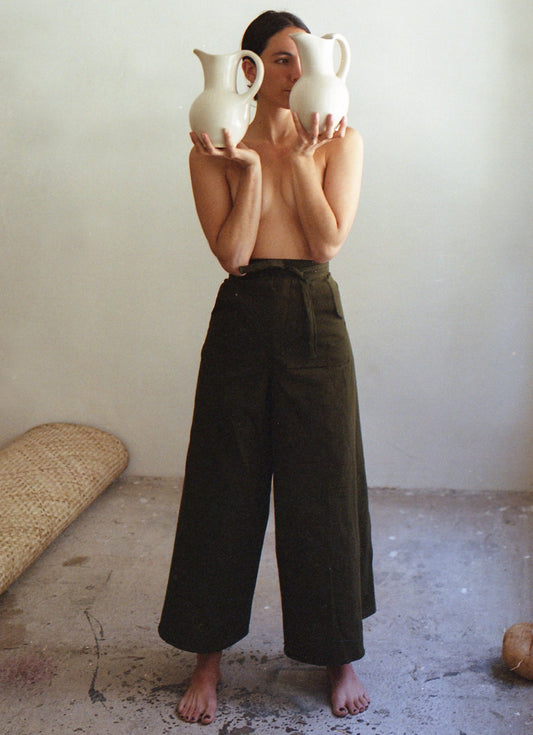 High-Rise Wide-Leg Split Linen Pants