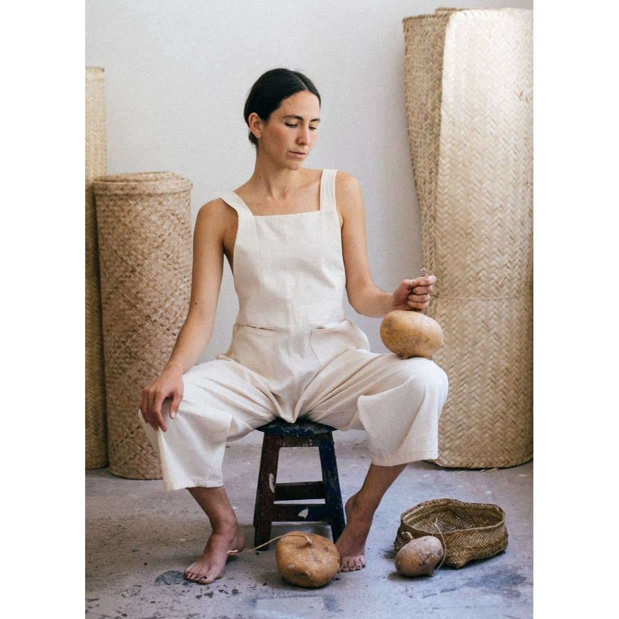 White Cotton Linen Jumpsuit