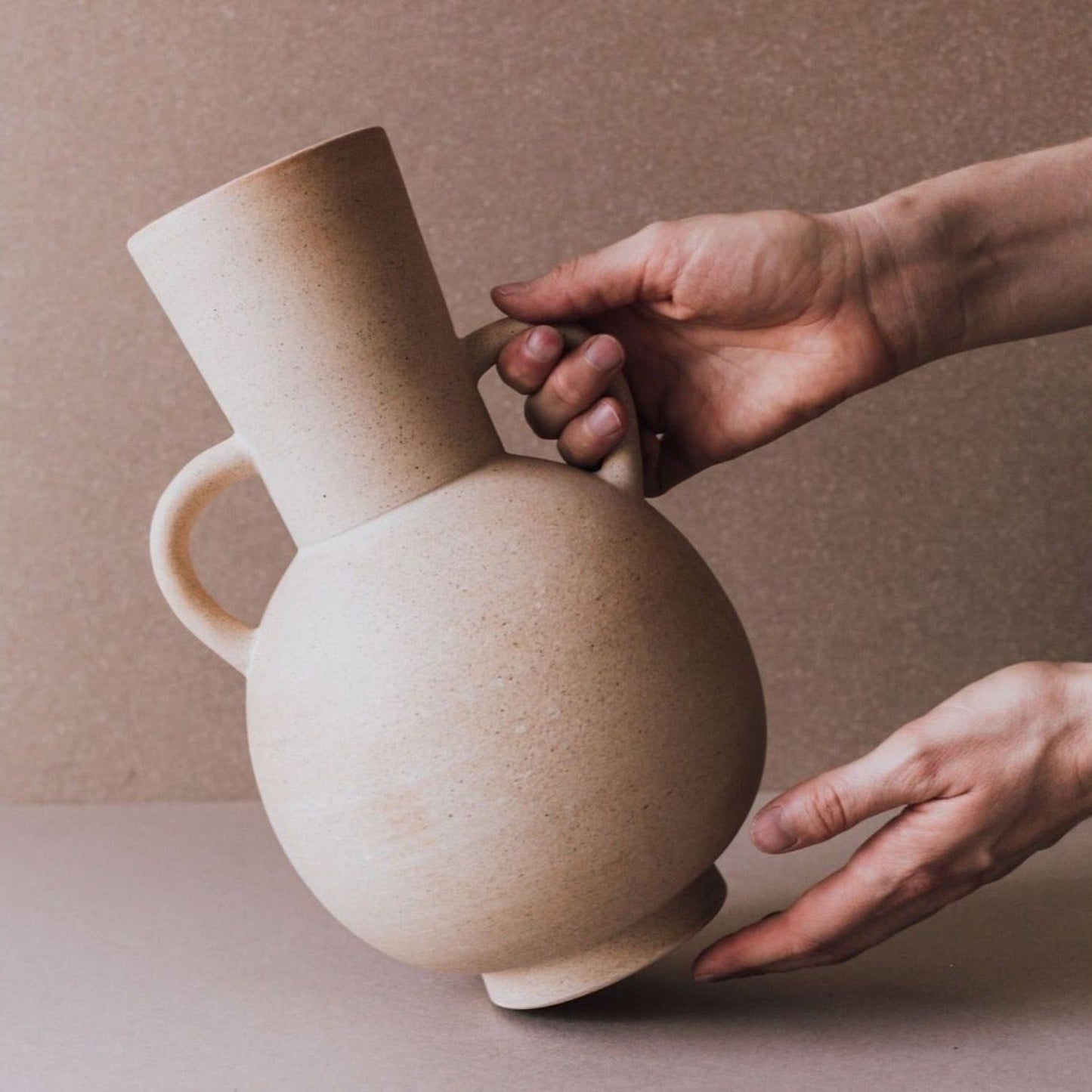 Handcrafted Sand Ceramic Vase with Handles