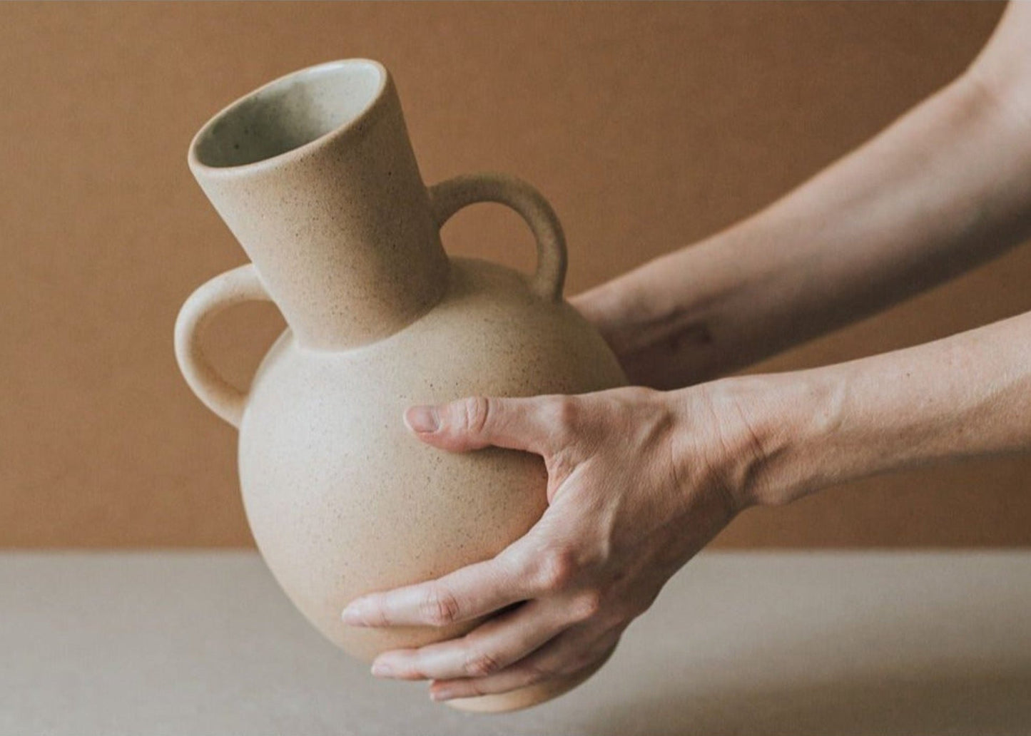 Handcrafted Light Terracotta Ceramic Vase with Handles