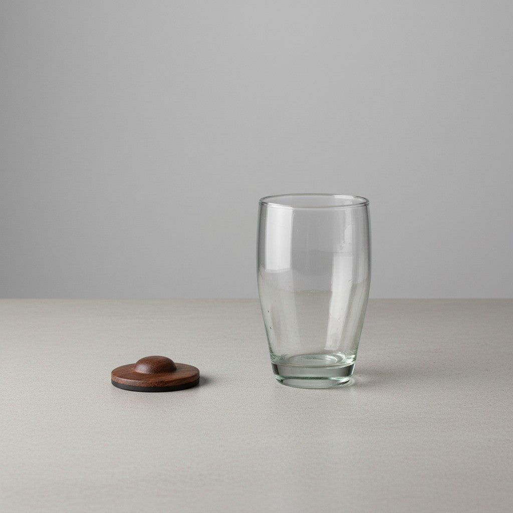 Hand-Blown Glass Tumbler with Parota Wood Coaster