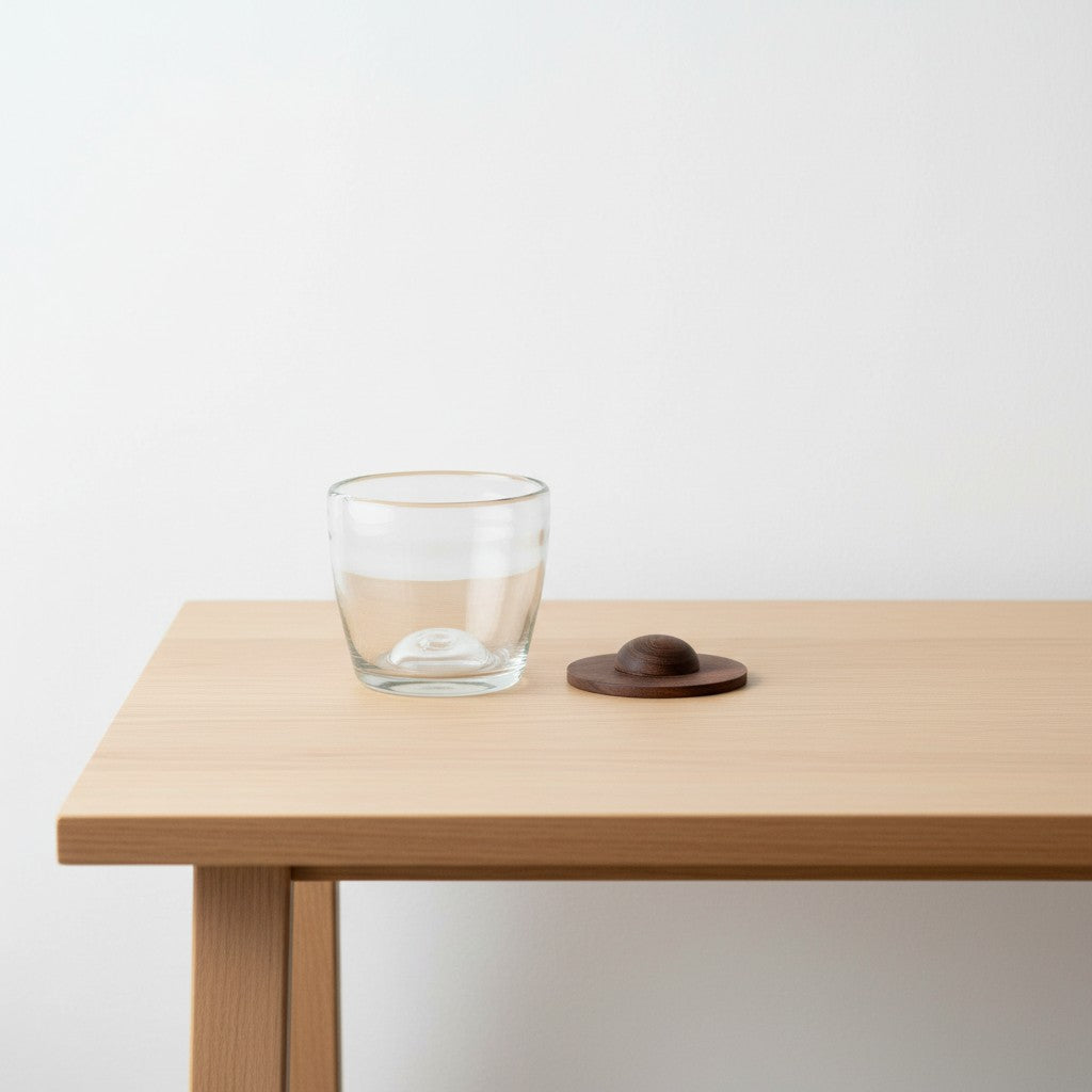 Hand-Blown Glass Tumbler with Wooden Coaster