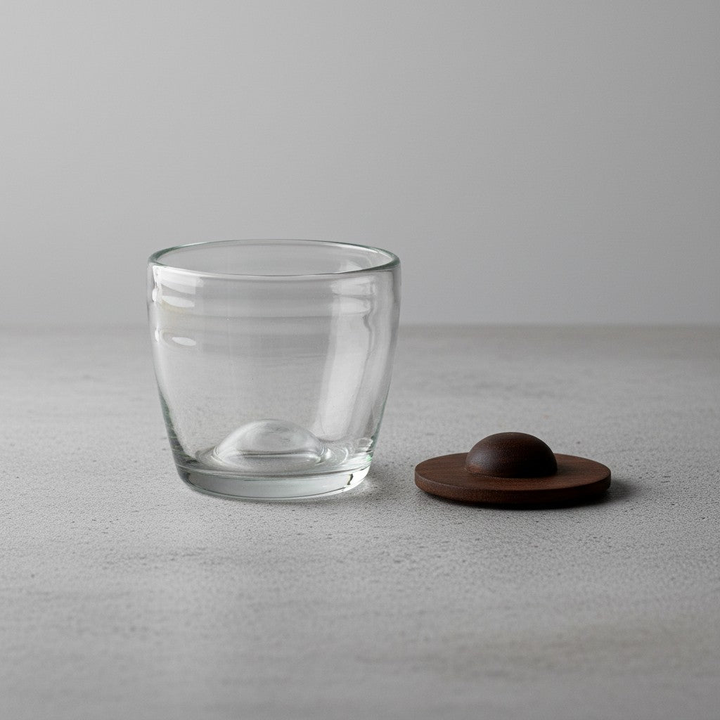 Hand-Blown Glass Tumbler with Wooden Coaster