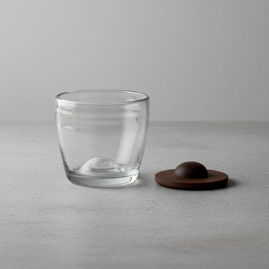 Hand-Blown Glass Tumbler with Wooden Coaster