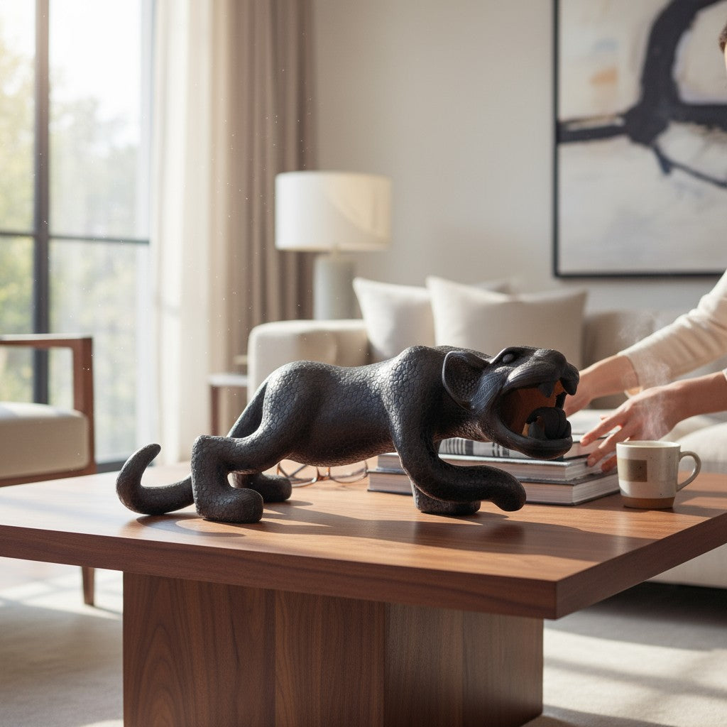 Large Black Clay Mayan Jaguar Sculpture