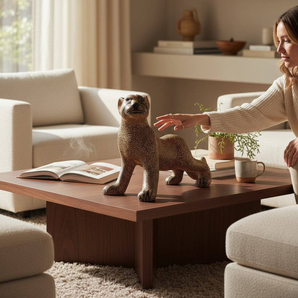 Large Standing Clay Mayan Jaguar Sculpture 