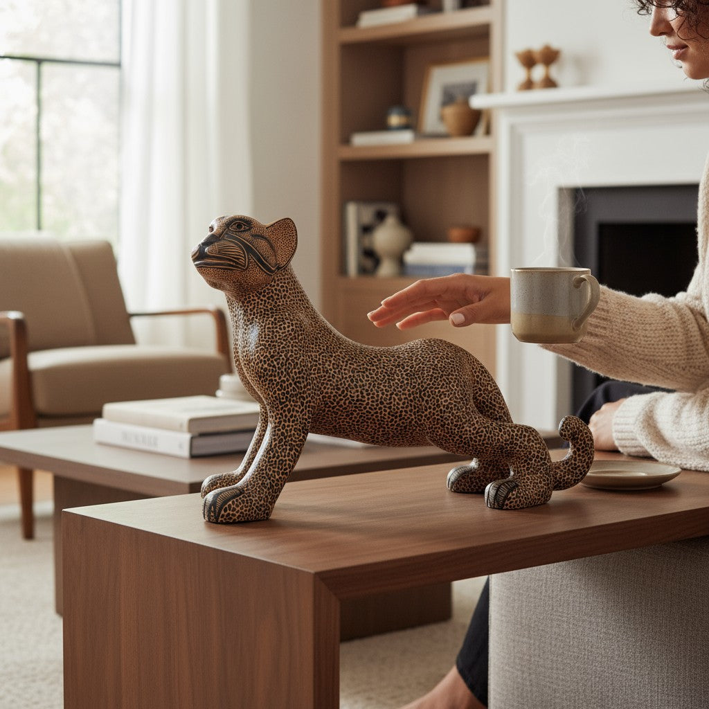 Large Standing Clay Mayan Jaguar Sculpture