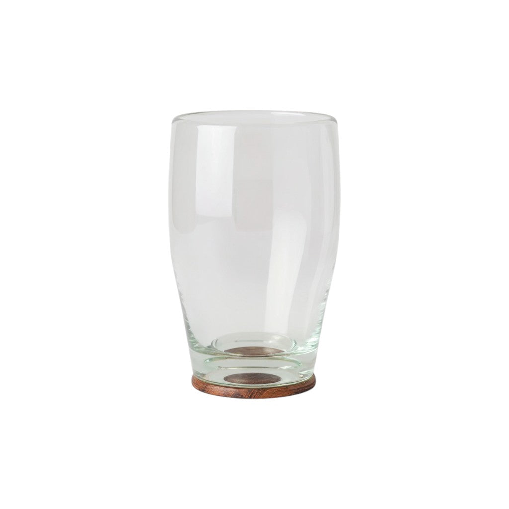 Hand-Blown Glass Tumbler with Parota Wood Coaster