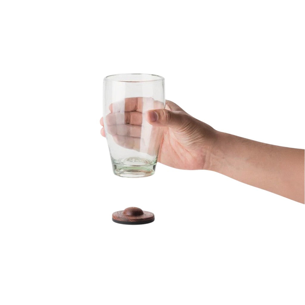 Hand-Blown Glass Tumbler with Parota Wood Coaster